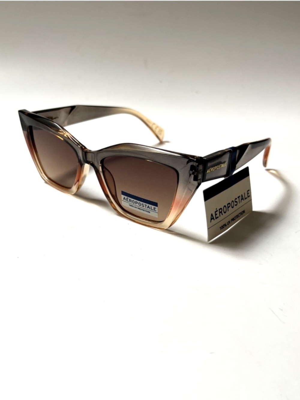 New AEROPOSTALE Cat Eye Gradient Sunglasses AESL038 Clear Acetate Gray